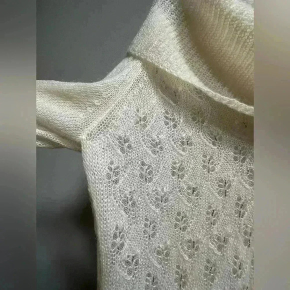 Y2K Ann Taylor Loft Wool Blend Beaded Cowl Sweater | Cream & Silver | Size L - Picture 9 of 13